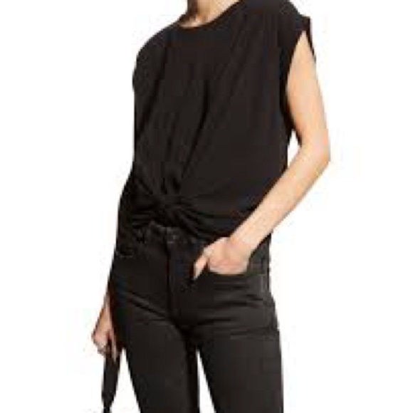 Frame Denim Women's Black Knot-Detail Muscle Tee size Small EUC - Picture 2 of 5